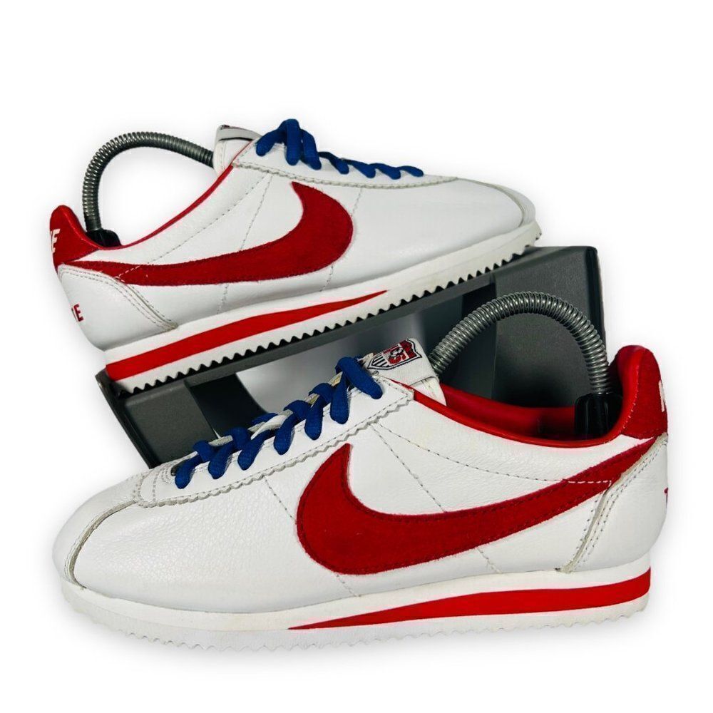 Nike ID Cortez US Soccer White Leather /‎ Red Suede 331986-997 Women's 5.5